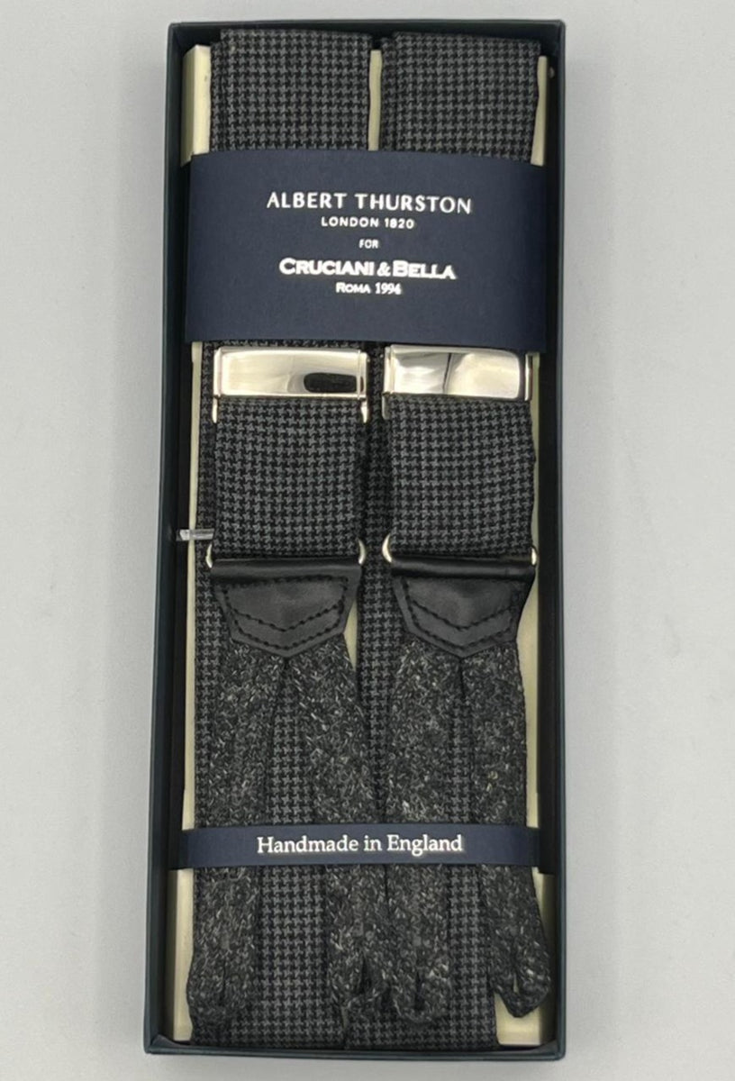 Albert Thurston - Wool braces - Braid Ends - 40 mm - Puppy Tooth Black and  Grey #2384