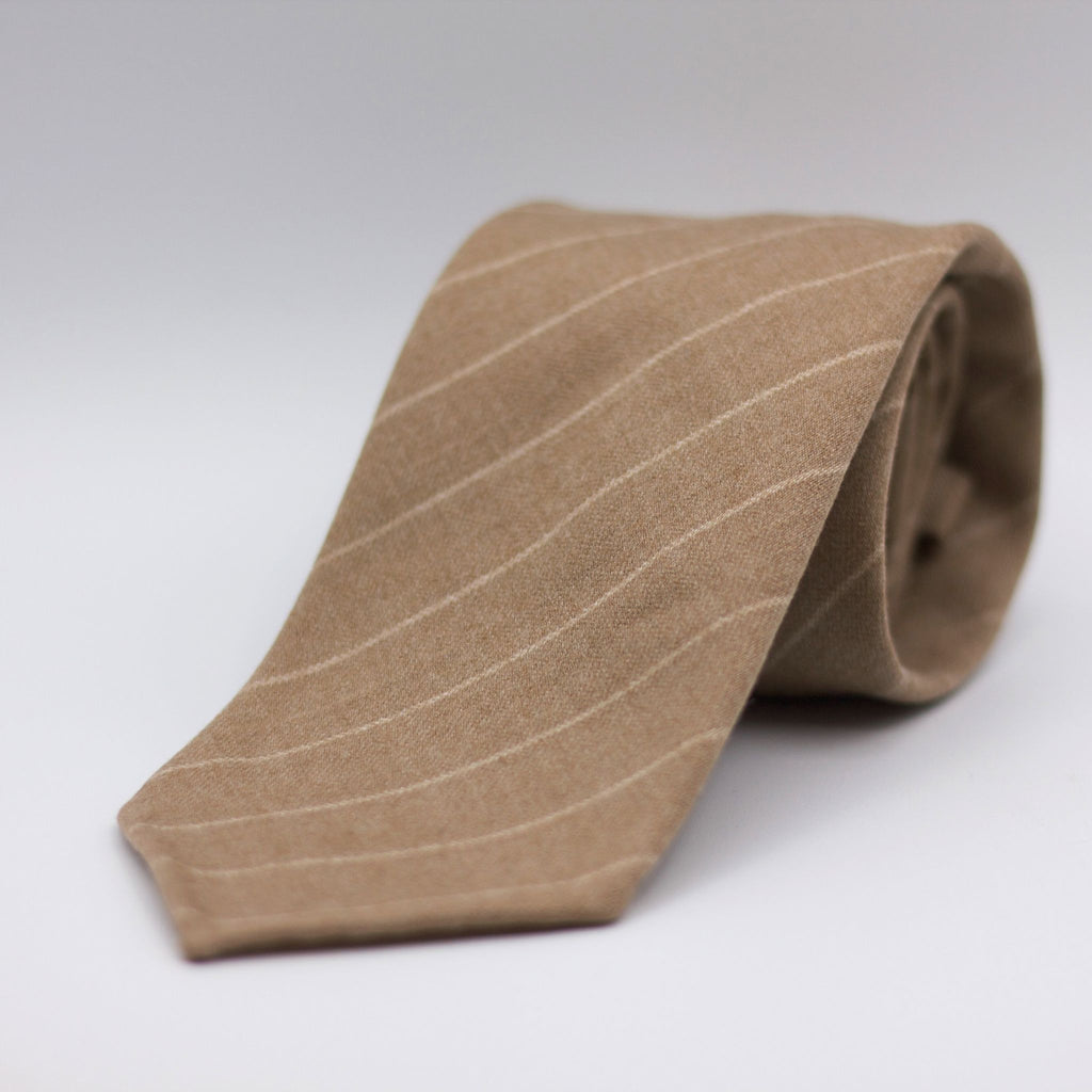 Cruciani & Bella 100% Wool Flannel Unlined Hand rolled blades Light Brown and Beige Striped  Tie Handmade in Italy 8 cm x 150 cm
