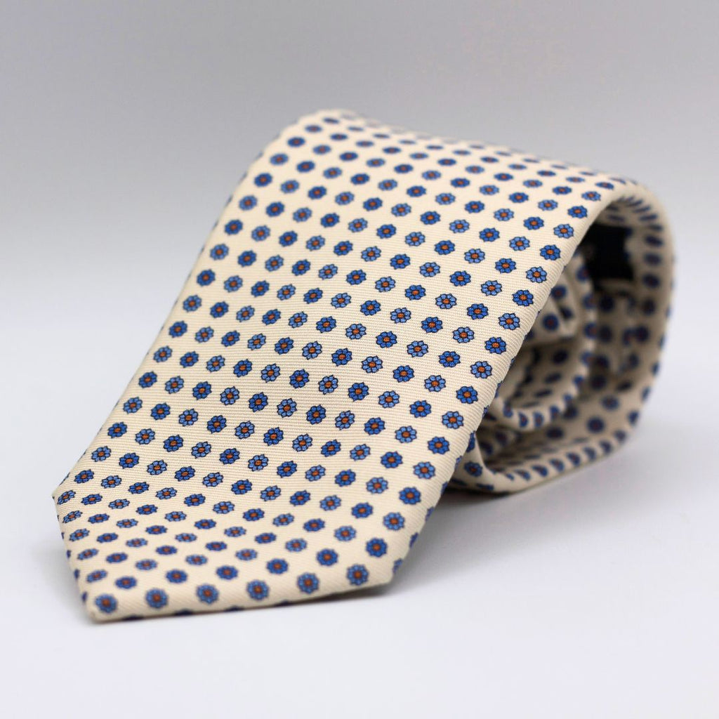 Holliday & Brown - Printed Silk - Off White, Blue and Light Blue Daisies Tie