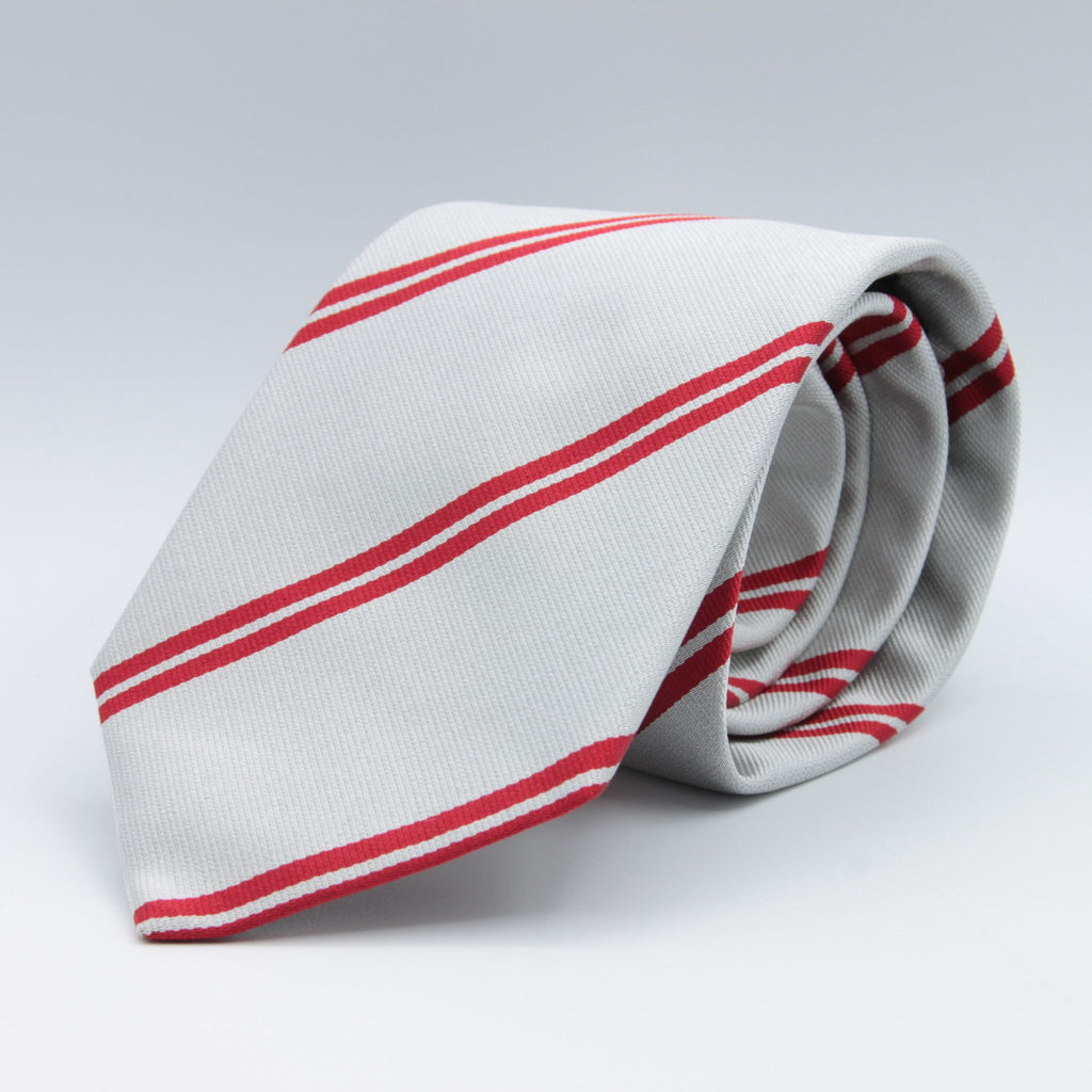 Holliday & Brown for Cruciani & Bella 100% Silk Tipped Jacquard  Regimental "St. John's Summer Amalgamated" Off-White and Red stripe tie Handmade in Italy 9 cm x 148 cm #6607
