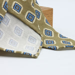 Cruciani &amp; Bella

60% Linen, 40% Silk&nbsp;
Italian fabric

Unlined tie
Light Green, Light Blue and Light Beige printed motif tie
Handmade in Italy
8 cm x 150 cm
#10078