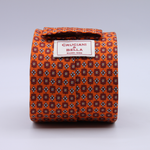 Cruciani &amp; Bella
100% Printed Silk

Self-Tipped
Orange, Red and White motif Tie&nbsp;
Handmade in Rome, Italy.

8,5 cm x 152 cm
#10159