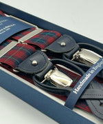 Albert Thurston for Cruciani & Bella Made in England 2 in 1 Adjustable Sizing 35 mm elastic braces Red Tartan Motif Y-Shaped Nickel Fittings Size Large