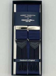 Albert Thurston for Cruciani & Bella Made in England Adjustable Sizing 40 mm Woven Barathea  Royal Bleu plain Y-Shaped Nickel Fittings Size: XL