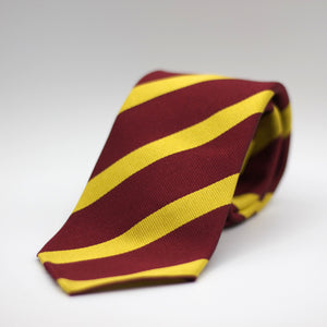 Cruciani & Bella 100% Silk Slim Shape Jacquard  Unlined Regimental "12th Royal Lancers" Dark Red and Gold stripes tie Handmade in Italy 8 cm x 150 cm