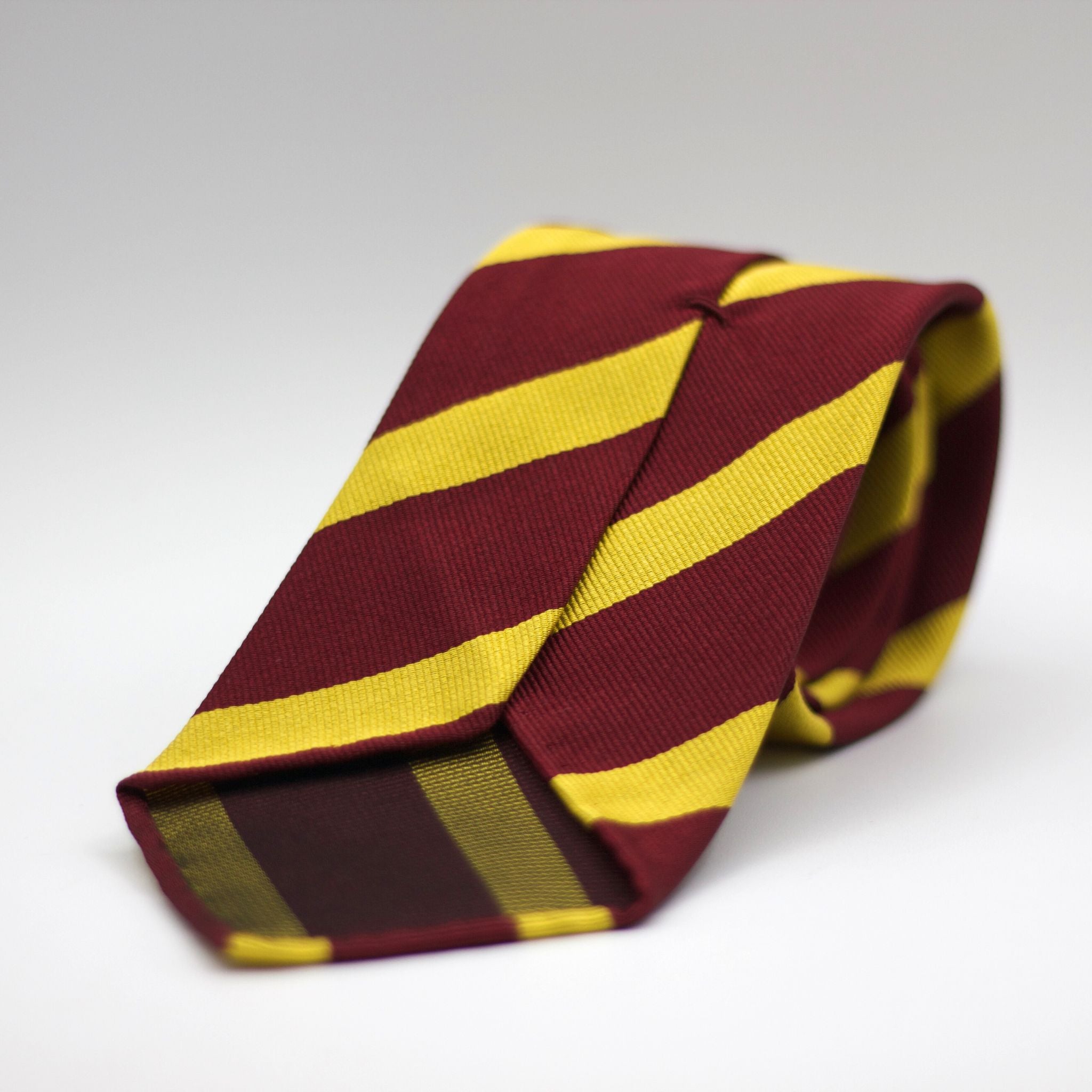 Cruciani & Bella 100% Silk Slim Shape Jacquard  Unlined Regimental "12th Royal Lancers" Dark Red and Gold stripes tie Handmade in Italy 8 cm x 150 cm