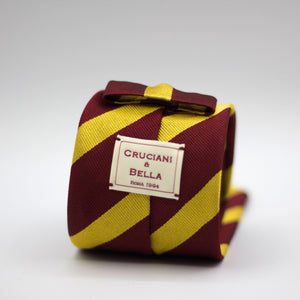Cruciani & Bella 100% Silk Slim Shape Jacquard  Unlined Regimental "12th Royal Lancers" Dark Red and Gold stripes tie Handmade in Italy 8 cm x 150 cm