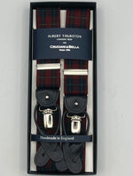 Albert Thurston for Cruciani & Bella Made in England 2 in 1 Adjustable Sizing 35 mm elastic braces Red Tartan Motif Y-Shaped Nickel Fittings Size Large