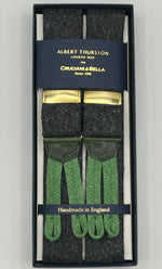 Albert Thurston for Cruciani & Bella Made in England Adjustable Sizing 40 mm braces 100% Wool Donegal Grey Melange Color Braid ends Y-Shaped Gold Fittings