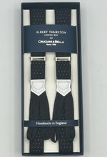 Albert Thurston for Cruciani & Bella Made in England Adjustable Sizing 25 mm elastic braces Black and White Dots Braid ends Y-Shaped Nickel Fittings Size: XL