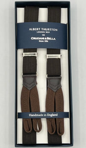 Albert Thurston for Cruciani & Bella Made in England Adjustable Sizing 25 mm elastic braces Brown Harringbone Braid ends Y-Shaped Nickel Fittings Size: XL