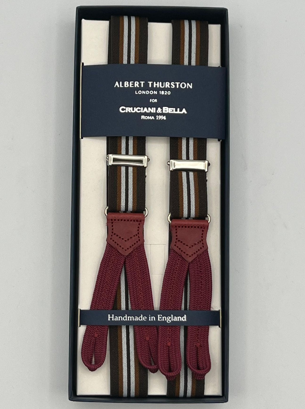 Albert Thurston - Elastic Braces - 25 mm - Brown and White Stripes  #4903