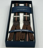 Albert Thurston for Cruciani & Bella Made in England Adjustable Sizing 25 mm elastic braces Dark Military Green, Red and Beige Stripes  Braid ends Y-Shaped Nickel  Fittings Size: XL