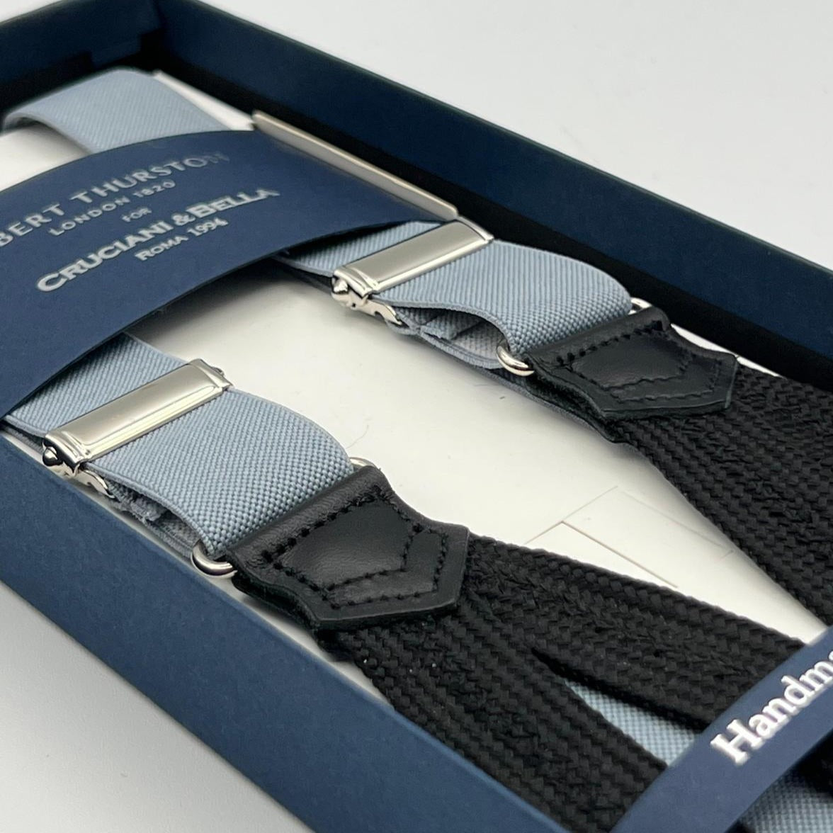 Albert Thurston for Cruciani & Bella Made in England Adjustable Sizing 25 mm elastic braces Light Grey Plain Braid ends Y-Shaped Nickel Fittings Size: XL