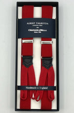 Albert Thurston for Cruciani & Bella Made in England Adjustable Sizing 25 mm elastic braces Red Harringbone Braid ends Y-Shaped Nickel Fittings Size: XL