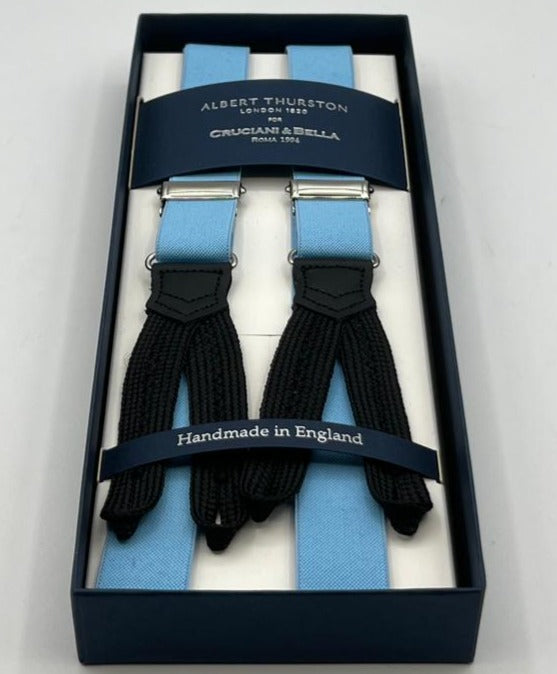 Albert Thurston for Cruciani & Bella Made in England Adjustable Sizing 25 mm elastic braces Sky Plain Braid ends Y-Shaped Nickel Fittings Size: XL