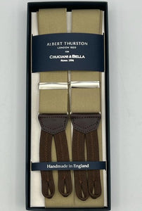 Albert Thurston for Cruciani & Bella Made in England Adjustable Sizing 35 mm Elastic Braces Beige plain Braid ends Y-Shaped Nickel Fittings Size: XL