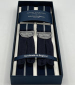 Albert Thurston for Cruciani & Bella Made in England Adjustable Sizing 35 mm Elastic Braces Blue, Grey Stripes Braid ends Y-Shaped Nickel Fittings Size: XL