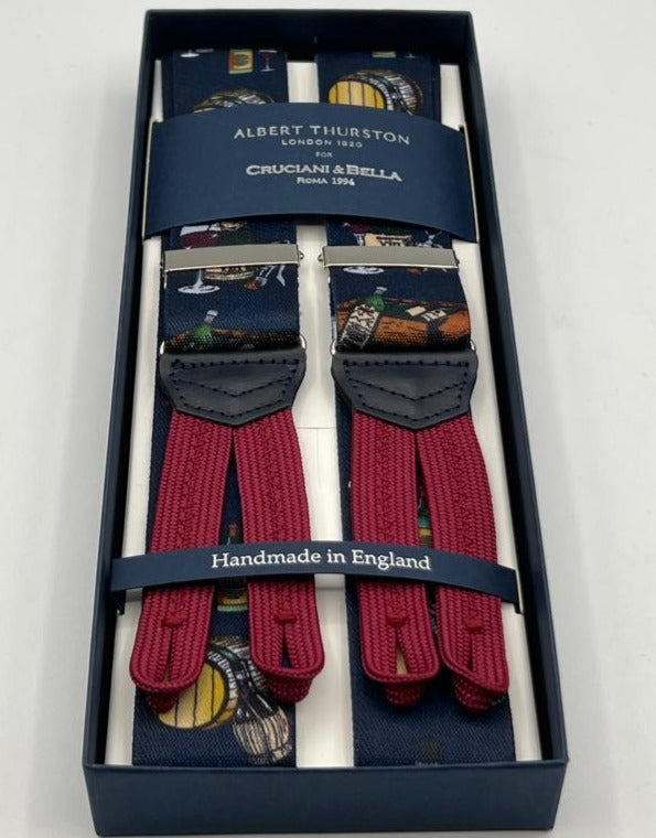 Albert Thurston - Elastic Braces - 35 mm - Blue, Red and Yellow Wine Motif  #8307