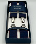 Albert Thurston for Cruciani & Bella Made in England Clip on Adjustable Sizing 35 mm elastic braces Blue, Rust Dots X-Shaped Nickel Fittings Size: XL