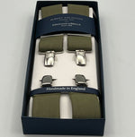 Albert Thurston for Cruciani & Bella Made in England Clip on Adjustable Sizing 35 mm elastic braces Military Green  X-Shaped Nickel Fittings Size: L