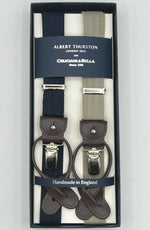 Albert Thurston for Cruciani & Bella Made in England 2 in 1 Adjustable Sizing 25 mm elastic braces Blue, Beige Harringbone Exclusive Y-Shaped Nickel Fittings Size XL