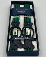 Albert Thurston for Cruciani & Bella Made in England 2 in 1 Adjustable Sizing 25 mm elastic braces Blue, Green Stripes Y-Shaped Nickel Fittings Size XL