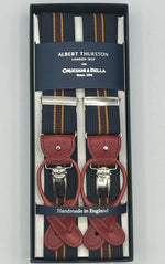 Albert Thurston -Elastic braces - 2 in 1 - 35 mm - Blue, Ocra and Red Wine Stripes #8384