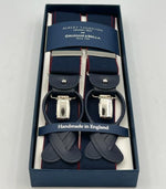 Albert Thurston for Cruciani & Bella Made in England 2 in 1 Adjustable Sizing 35 mm elastic braces Blue, Red Wine Edge Y-Shaped Nickel Fittings Size XL