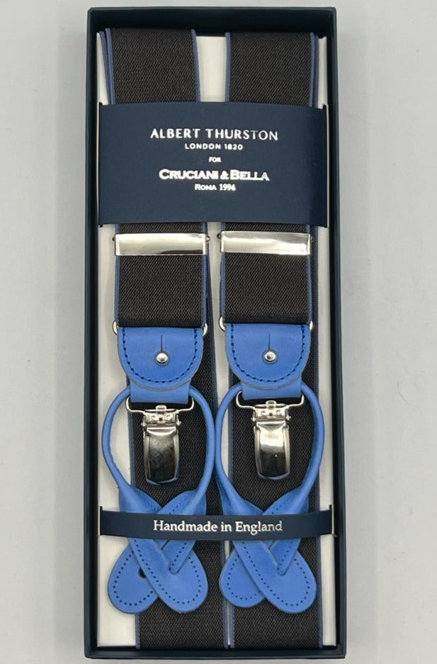 Albert Thurston - Elastic braces  - 2 in 1 - 35 mm -  Brown, Light Blue Edge #8373