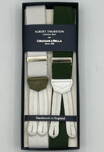 Albert Thurston for Cruciani & Bella Made in England Adjustable Sizing 35 mm elastic braces Green and white exclusive  Braid ends Y-Shaped Nickel Fittings Size: L