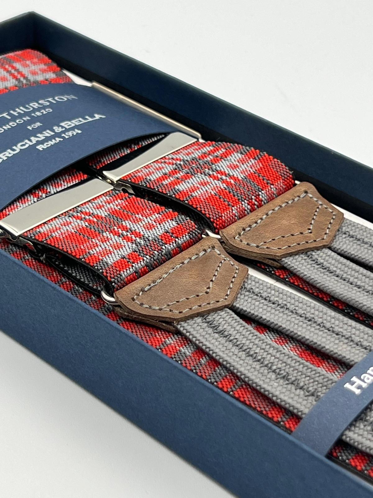 Albert Thurston - Elastic braces - 35 mm - Braid Ends - Red and Grey Tartan #4268