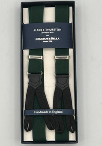 Albert Thurston for Cruciani & Bella Made in England Adjustable Sizing 25 mm elastic braces Bottle Green Plain Braces Braid ends Y-Shaped Nickel Fittings Size: XL