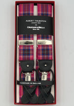 Albert Thurston for Cruciani & Bella Made in England 2 in 1 Adjustable Sizing 25 mm wool braces Pink tartan Y-Shaped Nickel Fittings Size: XL #3699