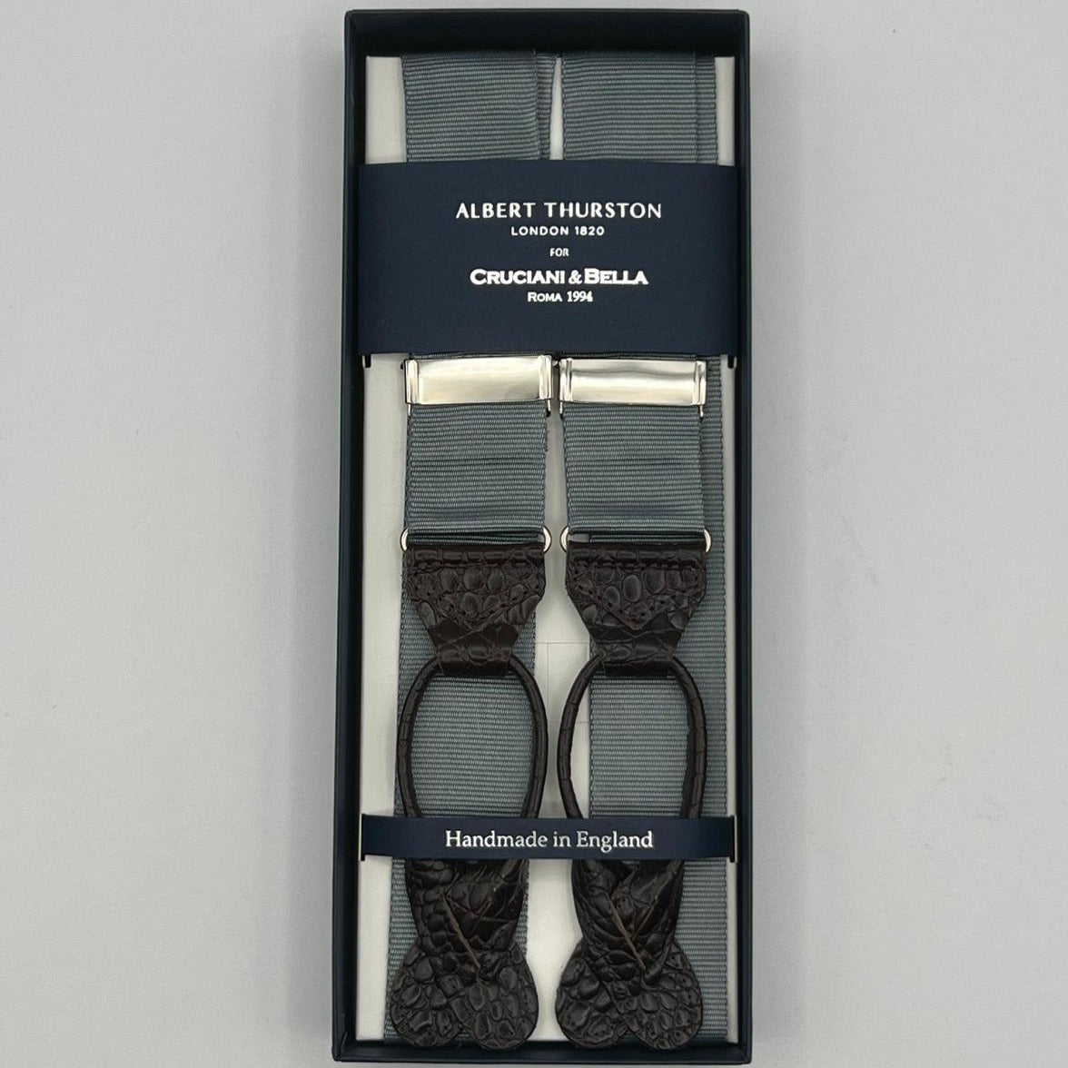 Albert Thurston - Woven Barathea Braces  - 35 mm -  Grey 007 James Bond 