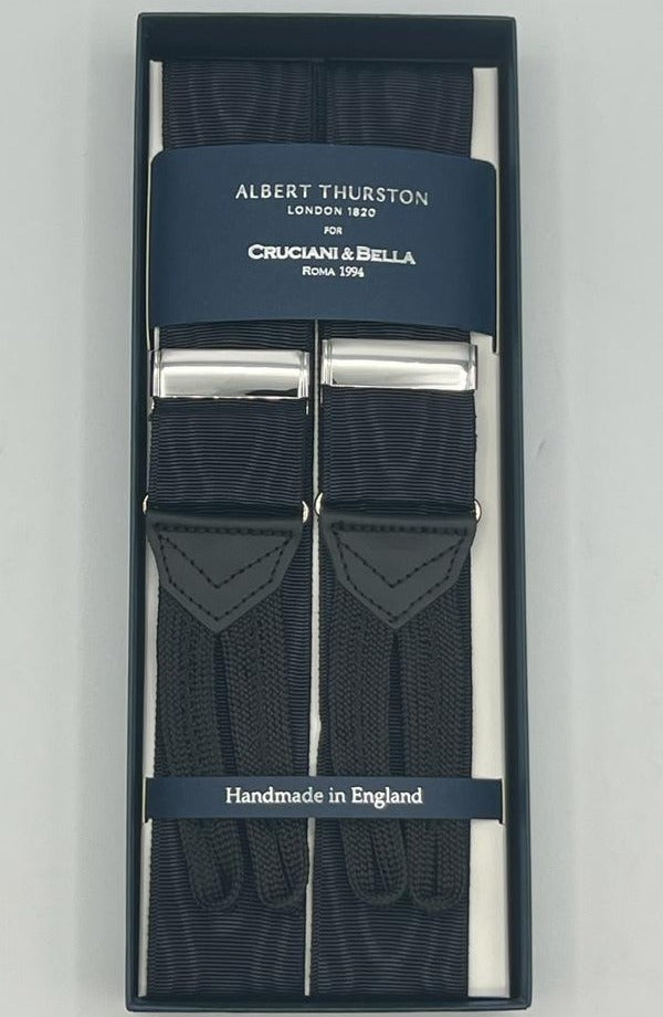 Albert Thurston - Woven Barathea Braces  - 40 mm -  Black Plain Moiré  # 2292