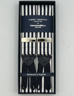 Albert Thurston for Cruciani & Bella Made in England Adjustable Sizing 40 mm Woven Barathea  Blue and White Stripes Braces Braid ends Y-Shaped Nickel Fittings Size: XL