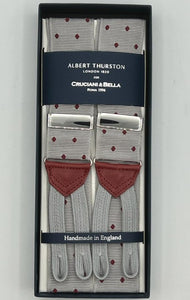 Albert Thurston for Cruciani & Bella Made in England Adjustable Sizing 40 mm Woven Barathea Dirty White, Brick Dots Braid ends Y-Shaped Nickel Fittings Size: XL