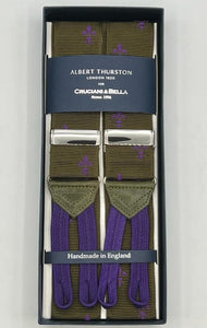 Albert Thurston for Cruciani & Bella Made in England Adjustable Sizing 40 mm Woven Barathea  Green, pink Florentine lily motif Braces Braid ends Y-Shaped Nickel Fittings #6765
