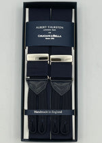 Albert Thurston for Cruciani & Bella Made in England Adjustable Sizing 40 mm Woven Barathea  Midnight blue  braces Braid ends Y-Shaped Nickel Fittings Size: XL