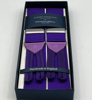 Albert Thurston for Cruciani & Bella Made in England Adjustable Sizing 40 mm Woven Barathea  Purple braces Braid ends Y-Shaped Nickel Fittings Size: XL