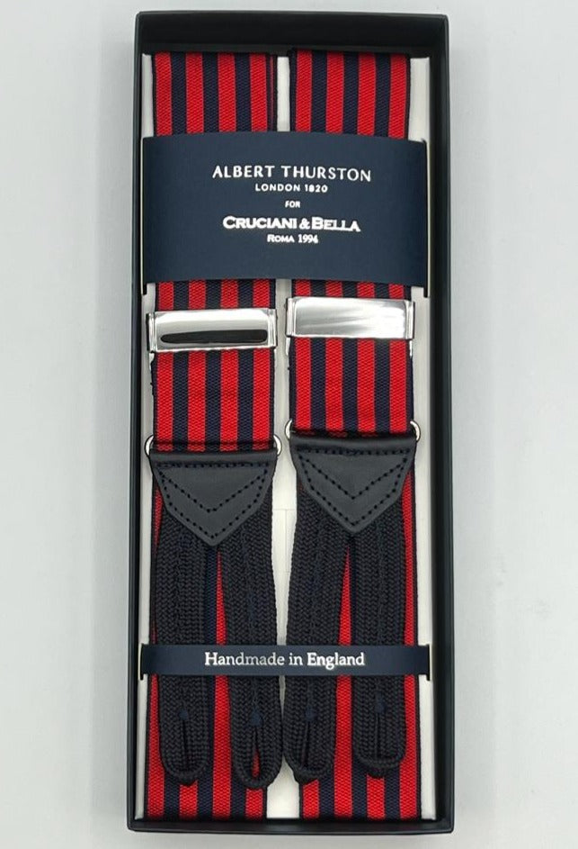 Albert Thurston - Woven Barathea Braces  - 40 mm -  Red and Blue  Stripes # 8335