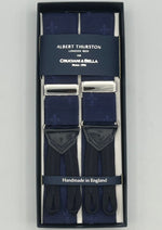 Albert Thurston for Cruciani & Bella Made in England Adjustable Sizing 40 mm Woven Barathea  Royal Blue Lily Motif Braces Braid ends Y-Shaped Nickel Fittings Size: XL