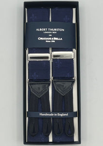 Albert Thurston for Cruciani & Bella Made in England Adjustable Sizing 40 mm Woven Barathea  Royal Blue Lily Motif Braces Braid ends Y-Shaped Nickel Fittings Size: XL