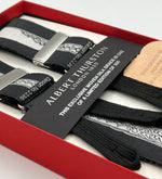 Albert Thurston for Cruciani & Bella Made in England Limited Edition 351/500 Adjustable Sizing 40 mm Woven Silk Black and white Cutlery Motif  Braces Y-Shaped Nickel Fittings Size: XL