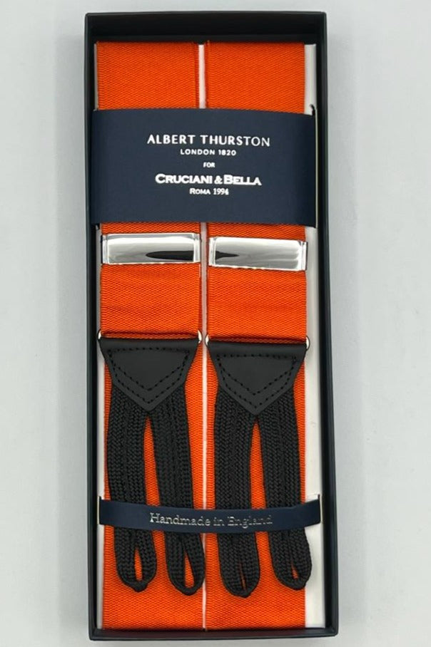 Albert Thurston for Cruciani & Bella Made in England Adjustable Sizing 40 mm Woven Barathea  Orange plain Y-Shaped Nickel Fittings Size: XL