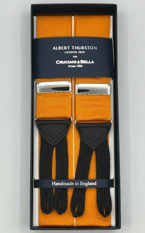 Albert Thurston for Cruciani & Bella Made in England Adjustable Sizing 40 mm Woven Barathea  Orange plain Y-Shaped Nickel Fittings Size: XL