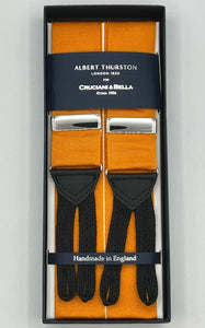 Albert Thurston for Cruciani & Bella Made in England Adjustable Sizing 40 mm Woven Barathea  Orange plain Y-Shaped Nickel Fittings Size: XL