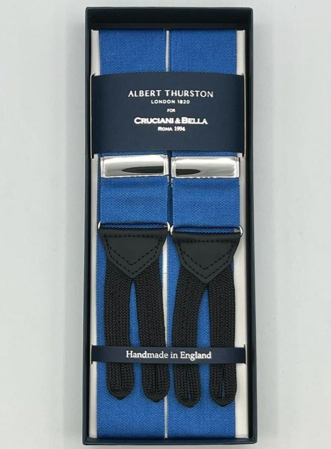 Albert Thurston for Cruciani & Bella Made in England Adjustable Sizing 40 mm Woven Barathea  Sky Bleu plain Y-Shaped Nickel Fittings Size: XL