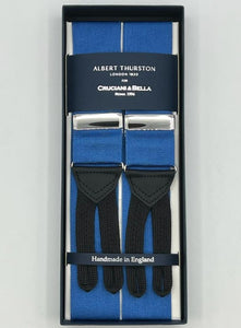 Albert Thurston for Cruciani & Bella Made in England Adjustable Sizing 40 mm Woven Barathea  Sky Bleu plain Y-Shaped Nickel Fittings Size: XL